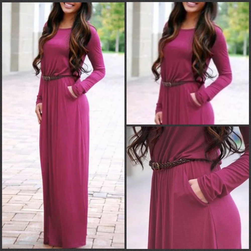 ✂️ROSE RED MAXI DRESS With LONG SLEEVES - Picture 2 of 3